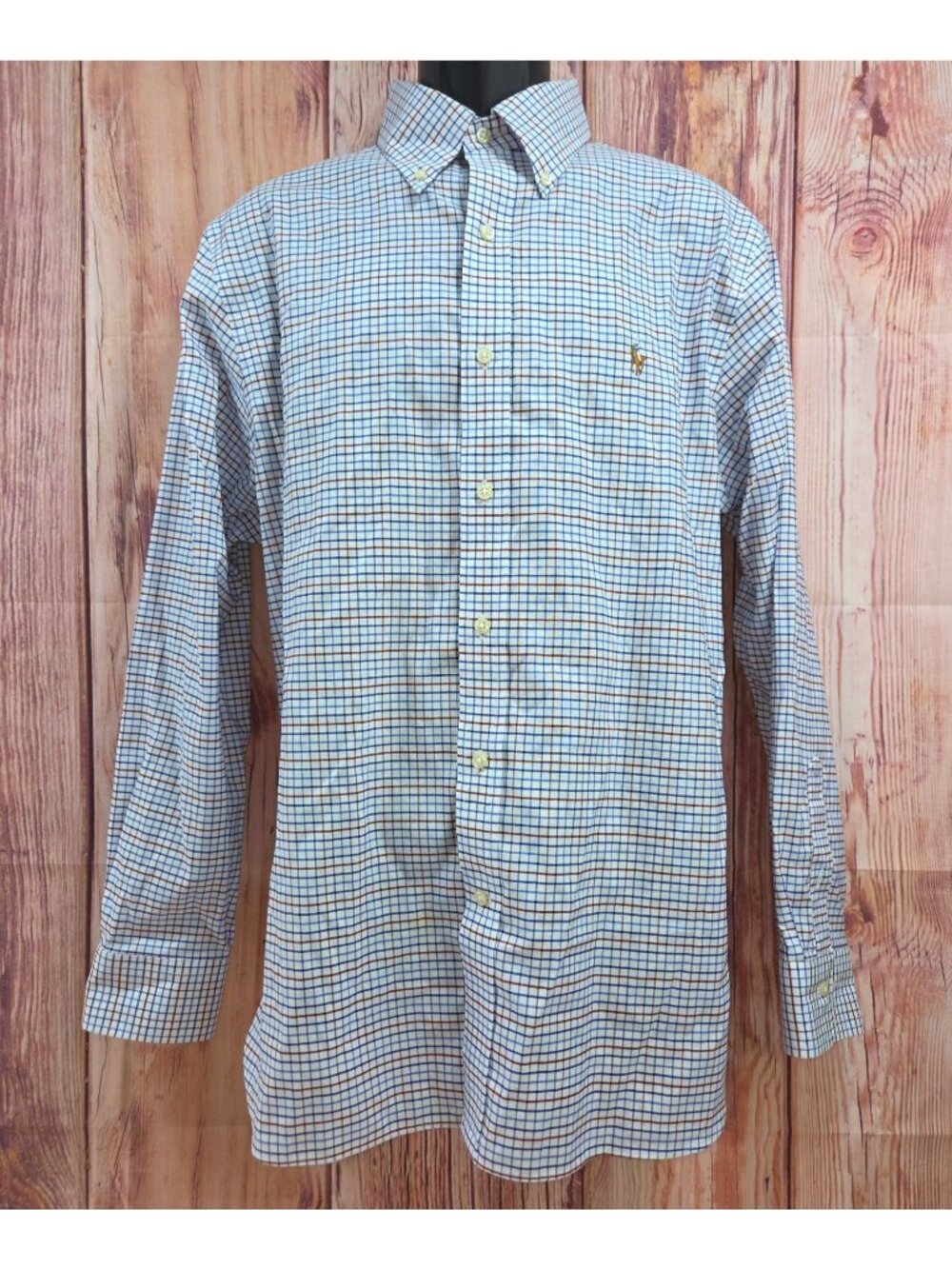 Ralph Lauren Mens Classic Fit Easy Care Dress Shirt 16.5-34/35 Blue/White/Red